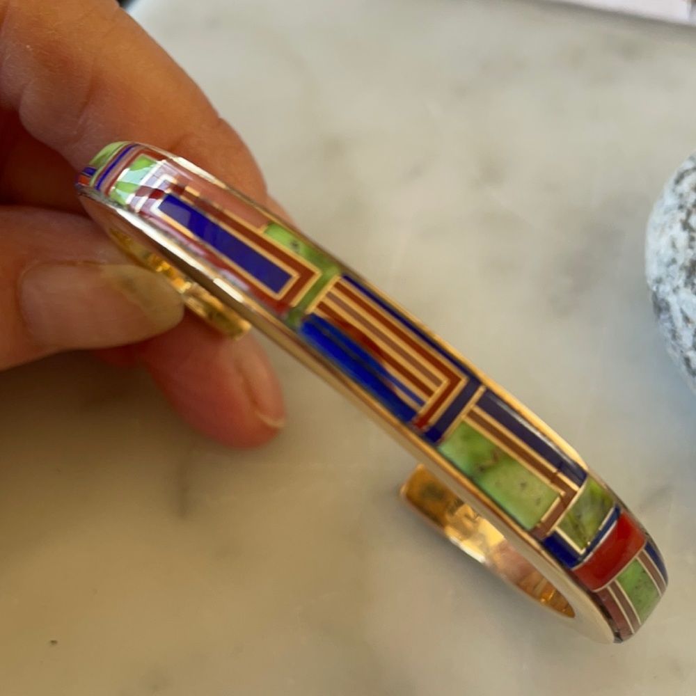 SOLD Vintage 14K Zuni Gold Multistone Walley Bracelet SoLD - Picture 12 of 16